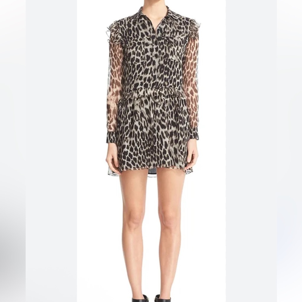 BURBERRY‎ Isaline Leopard Print Silk Dress Size 6
